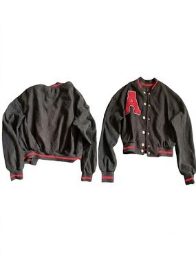 SHEIN Black Varsity Jacket with Red Trim & Letter A